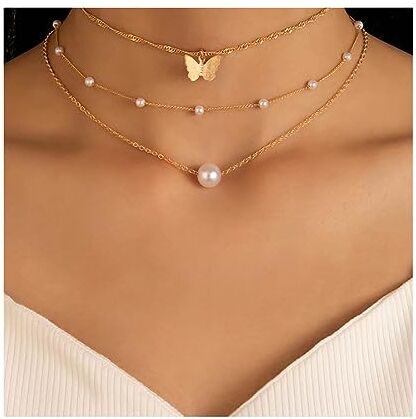 Cubahop Butterfly Choker Collare Oro Perla Pendente Collana Catena Gioielli per le Donne e Ragazze