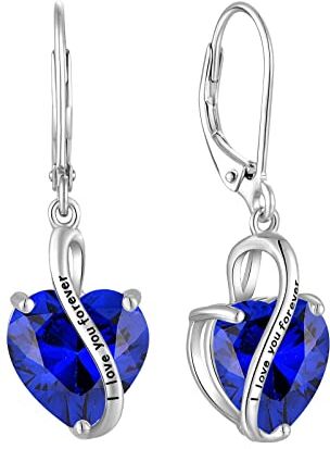 YL Orecchini Cuore in argento 925 con"I love you forever" Orecchini da donna con Zaffiro e pietra portafortuna di settembre