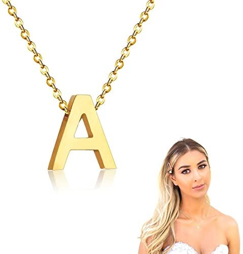 AIQPZ Collana in Argento 925 Ciondolo Lettera Iniziale con Pietre Zircone Iniziali Nome per Donna e Ragazza Catena 45 cm Confezione Borsa （Placcato oro）