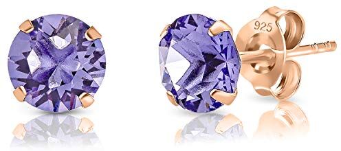 DTPsilver Orecchini Viola Orecchini Lobo Argento 925 Placcati Oro Rosa con Cristalli Swarovski Viola Tanzanite 6 mm Orecchini Colorati Donna Orecchini Punto Luce Oro Rosa Orecchini Brillanti