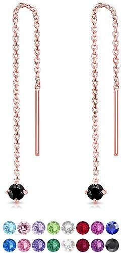 DTPsilver ® Orecchini Pendenti Neri in Argento 925 Placcati Oro Rosa con Cristalli Swarovski 3 mm Orecchini Neri Lunghi Orecchini Neri Donna Orecchini Pendenti Oro Rosa Orecchini Lunghi Neri