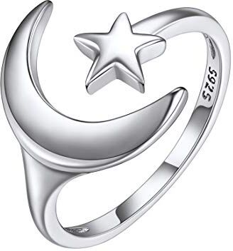 ChicSilver Anello Donna Argento 925， Anello Regolabile Argento， Anello Stella Luna, Anello Aperto con Confezione Regalo