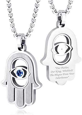 555Jewelry Collana in acciaio inox con ciondolo a forma di mano di Fatima Evil Eye CZ con ciondolo a forma di mano di Fatima, catena da 40 a 50 cm, Metallo, zirconia cubica,