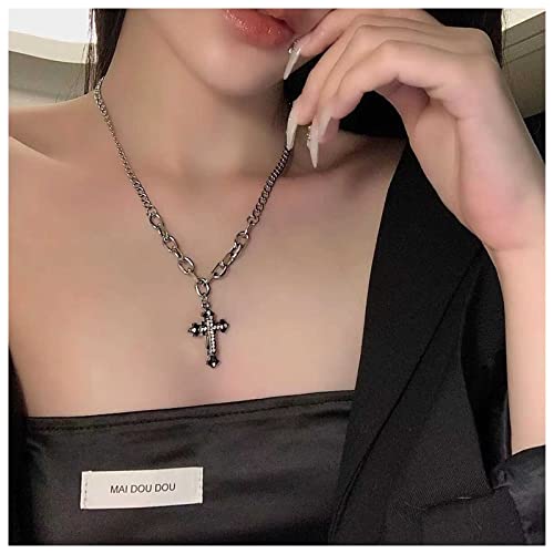 Dervivea Vintage Croce Collana Choker Cristallo Croce Ciondolo Collana Punk Argento Curb Catena Collana Religiosa Croce Choker Gioielli Per Donne E Ragazze