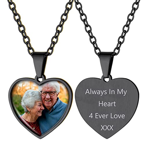 Supcare Collana con Foto Personalizzata, 01 Stile Cuore Collana Donna Uomo Ciondolo Portafoto, Nero Collana Personalizzata con Foto+ Incisione, Idee Regalo per Donna Uomo Ragazzi