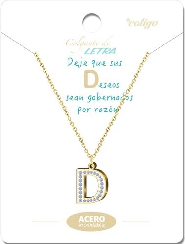 Cotigo Collana Lettera iniziale in acciaio inossidabile con pietra di zirconio brillante Collana da donna con ciondolo a forma di lettera dalla A alla Z Regalo per donna (Lettera D-D'oro)