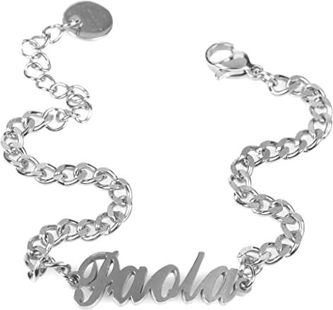 Flowers Bracciale in acciaio con Nome in Corsivo disponibile in due colorazioni dorato e argentato (Paola Argentato)