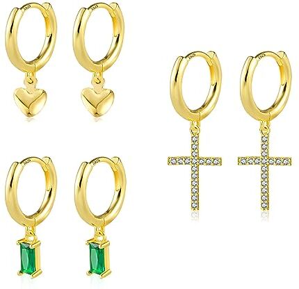 ALEXCRAFT orecchini pendenti, orecchini donna oro, orecchini a goccia, 14K Placcato Oro Penzolanti Cerchi a Sfera Catena CZ Cuore Delicato Cerchio Orecchino Set Per Le Donne, orecchini brillantini