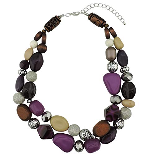 Bocar Collana da donna con pietre voluminose su 2 fili, idea regalo, collane donna particolari (-Purple）