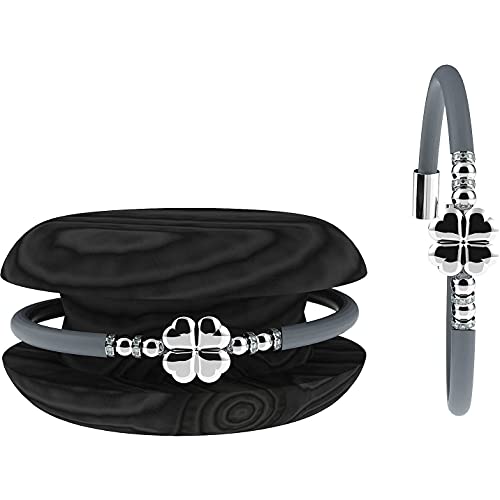 Too Late Bracciale Donna TOOLATE Caucciù con Strass e Charm, Bracciale Macaron Mignon Gioiello con Charm Cuore Stella Portafortuna 100% Made in Italy (luck, argento)