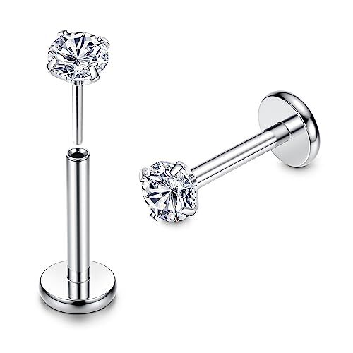 ADRAMATA 2Pcs G23 Titanio Piercing Labbro Brillantino Senza filo Piercing Medusa Monroe Labret Piercing Piccolo Piercing Naso CZ Opale Piercing Orecchio Argento Piercing Helix Piercing Trago