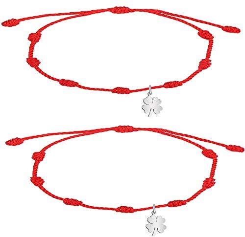 cotigo Braccialetto con 7 nodi e bracciale in filo rosso di destino-Braccialetto in corda per suerte-amicizia-regolabile-protezione contro il malocchio-coppie-donna-uomo-acciaio inossidabile