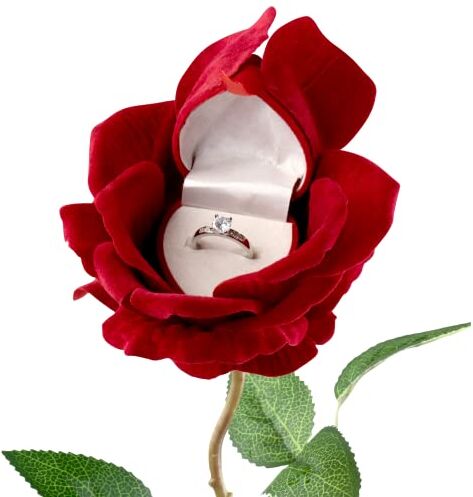 Noble Portagioie con rose e fiori a forma di cuore, per regalo/cerimonia/proposta/fidanzamento/matrimonio (rosso)