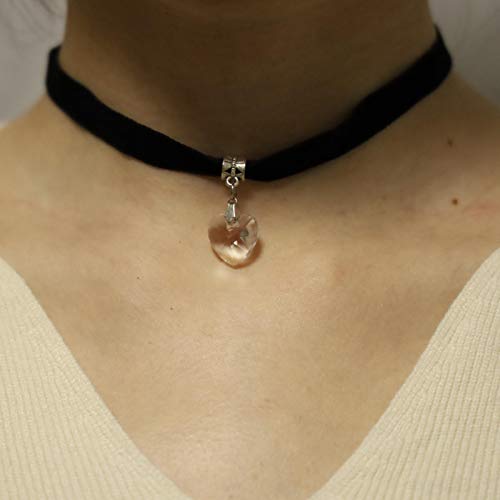 Yienate Choker in velluto con pendente di cristallo a forma di cuore, alla moda, stile vintage, accessorio per donne e ragazze (bianco)