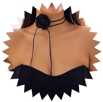 Inateannal Vintage Rosa Fiore Collana Girocollo Velluto Nero Fiore Collana Lunga Nastro Fiore Lace-up Goth Nero Camoscio Fiore Collana Cosplay Bigiotteria Per Le Donne Ragazze