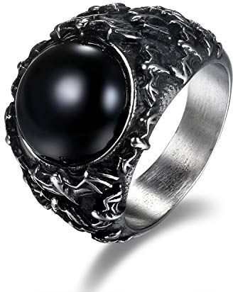 JewelryWe Anello Grande da Uomo Gotico con Onice Nero Pipistrello Anello Punk Regalo