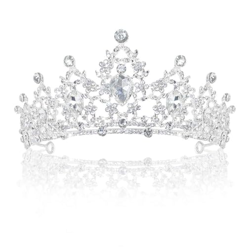 Delleu Matrimonio Tiara Cristallo Strass Tiara Corona Pettine Coronale Principessa Argento Corona 1, metallo, Strass