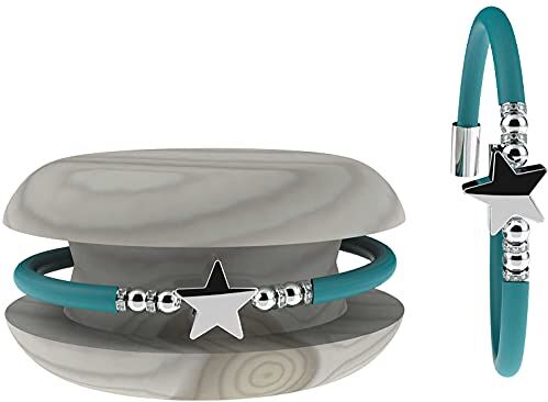 Too Late Bracciale Donna TOOLATE Caucciù con Strass e Charm, Bracciale Macaron Mignon Gioiello con Charm Cuore Stella Portafortuna 100% Made in Italy (star, verde sm)