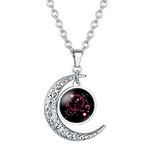 Caimeytie Collana da donna Pendente della luna Costellazione Segni dello zodiaco Charm in vetro trasparente Scorpione