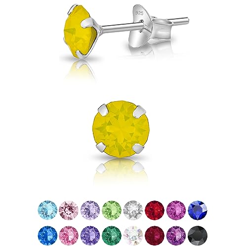 DTPsilver ® Orecchini Punto Luce Argento 925 con Cristalli Swarovski® Elements Orecchini Donna Colorati Orecchini Piccoli Orecchini Brillantini Orecchini Gialli/Opale Diametro: 5 mm