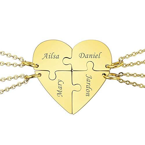 MeMeDIY Collana con Ciondolo A Forma Di Puzzle Personalizzato con Nome per Coppie Uomo Donna Incisione per Fidanzato Fidanzata Amanti In Set Di Gioielli per La Famiglia Amore Amicizia (4 Pezzi)