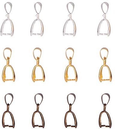 PH PandaHall 90pcs 3 colori ganci per collana in metallo Ottone Pinch Clip Snap on Ciondolo Bails Snap Bail Hook Finitura in metallo Collane Catenacci per creazione di gioielli