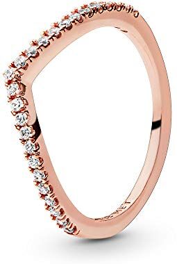 PANDORA Anello Wishbone placcato in oro rosa 14 carati brillante con zirconi cubici trasparenti, 50