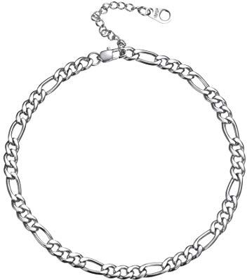 U7 Cavigliera Uomo Donna Catena Figaro a Caviglia Piede, Acciaio Inossidabila, Lunghezza Regolabile 22 + 5 cm, Largo 5 mm, Sexy Gioiello Estivo Unisex Argento