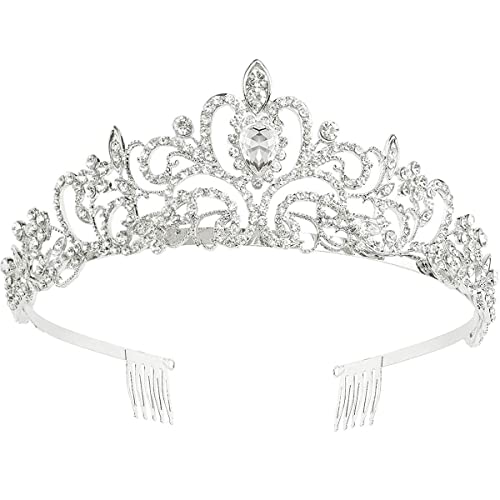 Yuemion Diadema di cristallo, diadema a corona con pettine, diadema da sposa, diadema a corona d'argento per la festa di matrimonio, il ballo di fine anno e il concorso.(Argento)