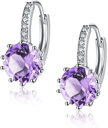 ilasif Orecchini Pendenti Orecchini Cerchio per Donna, Orecchini Argento 925 Orecchini Colorati Orecchini Verdi/Blu/Rosa/Nero/Viola Orecchini con Strass per Donna Ragazza 10 mm