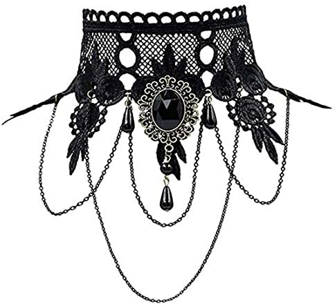 SINLOV Gotico Punk Pizzo Tattoo Choker Collana Halloween Nero Nappa Cristallo Pendente Collare Perla Retro Choker Neck Catena Gioielli