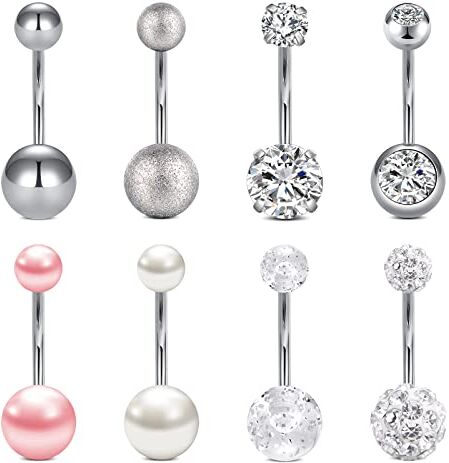 incaton 1.6mm 8 Pezzi Piercing all'ombelico Anello con in Acciaio Inox Corpo Ombelico Pancia Ombelico Piercing Argento 12mm