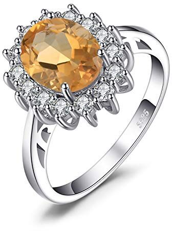 JewelryPalace Kate Middleton Anello Halo Donna Argento 925 con Naturale Citrino Arancione, Principessa Diana William Anelli Donna con Pietra Ovale, Fedina Zirconi in Argento Set Gioielli Donna 9.5