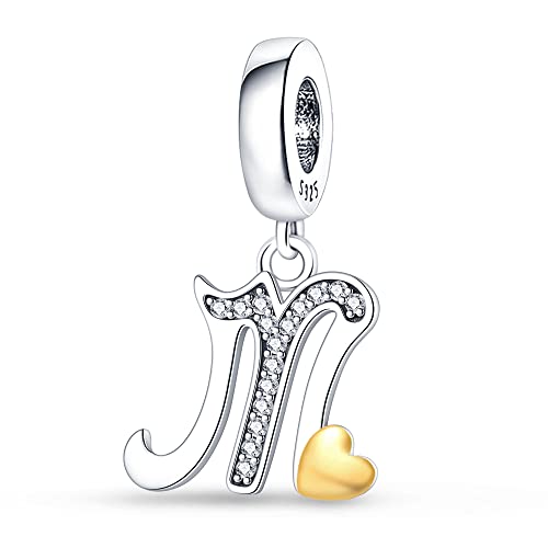 Pandach Charm con Pendente a Forma di Lettera dell’alfabeto A-Z, in Argento Sterling 925 Autentico con Cristalli. Compatibile con La maggior Parte dei Braccialetti e Delle Collane di Europee