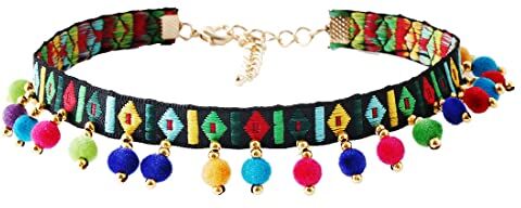 Carufin Colorful Beads Pendente Colorato Ricamo Tessuto Vintage Breve Collana Gioielli per le Donne e Ragazze