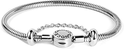 GNOCE Bracciale Con Ciondoli In Acciaio Issidabile Never Fade Bracciale Con Ciondoli A Catena A Serpente In Metallo Unico Per Donna Uomo (19cm)