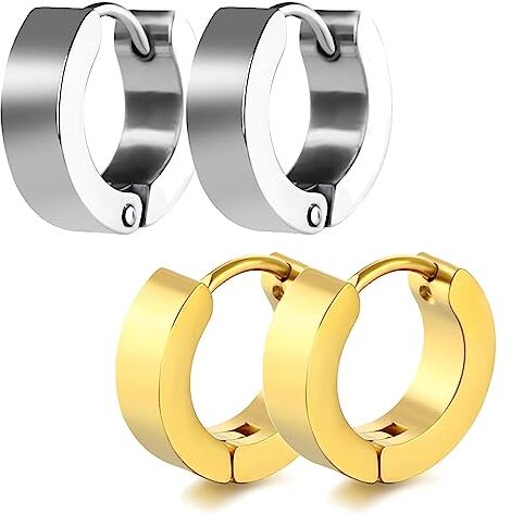 LEEQBCR 4 Pcs Orecchini da uomo/donna in acciaio inossidabile oro e argento opaco 4mm/2mm orecchini tondi classici