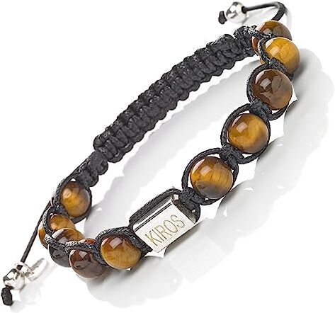 Generico KIROS Bracciale Tibetano Buddista Shamballa Tamashi Unisex Uomo Donna realizzato con Pietre Naturali 8 mm, Filo Cerato Nero, Artigianale Fatto a Mano regolabile 3 Misure.