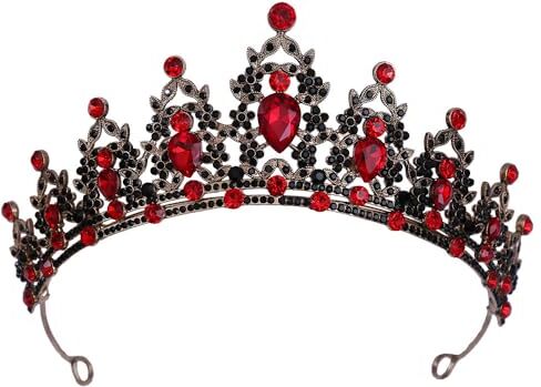 HPMAISON Strass Negro + Rojo Tiara di cristallo per ragazze Sposa donne Fascia corona principessa Accessori per capelli per la festa di compleanno Pageant Prom Queen Costume Stage Performances