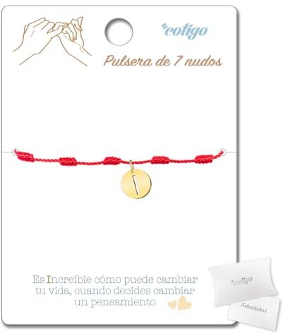 cotigo Bracciale 7 nodi rosso con lettera iniziale A-Z Acciaio Inossidabile-Amuleti della Fortuna e Protezione-Bracciale Male Occhio Bracciale Filo Rosso per Coppie Amicizia Donna, Taglia unica