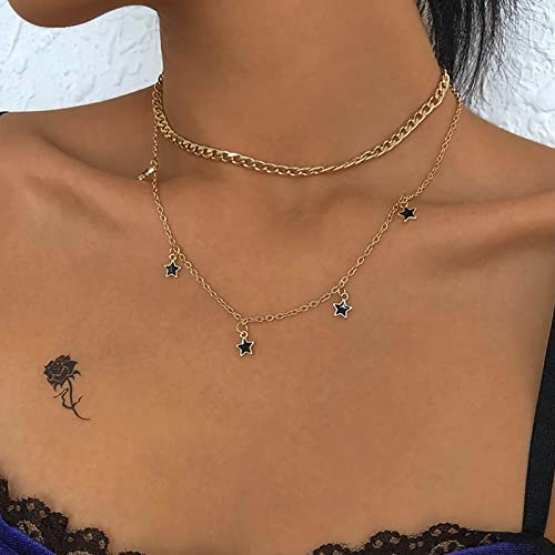 Atentuyi Collana Di Stelle Boho Con Ciondolo A Strati Collana D'oro Collana Di Stazioni Di Stelle Catena Di Maglie Cubane Collana Punk Per Donne E Ragazze Catena Piatta A Cordolo