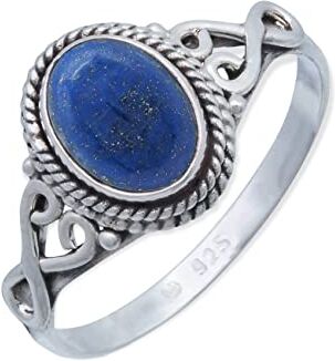 mantraroma Anello argento 925 con pietre preziose lapislazzuli pietra Blu argento sterling da donna in vero argento ()