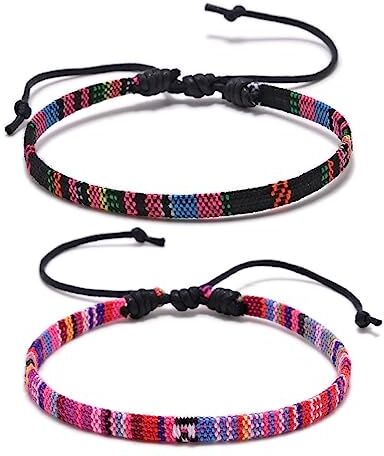 SURALIN 2 Pezzi Cavigliera da Surfista Cavigliera da Donna Cavigliera da Surfista Bracciale Etnico Impermeabile Regolabile Bracciali Intrecciati Fatti a Mano Unisex(C)