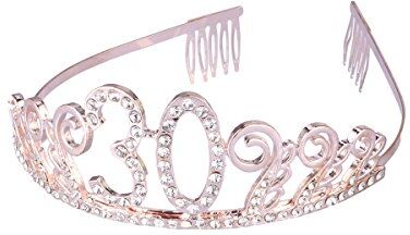 FRCOLOR per Compleanno 30 Anni Cerchietto Diadema Principessa Donna Tiara Strass Cristallo con Pettine (Oro Rosa)