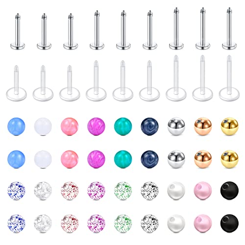 Longita 16G 6-10MM Piercing Labbro Acciaio Inossidabile & Acrylique Palline di Ricambio Helix Trago Stud Orecchio Piercing Labret Helix Piercing Trago per Donna