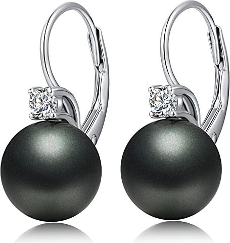 jiamiaoi Orecchini di Perle Nere in argento Sterling 925 Donna Orecchini con Perle Nera Orecchini Neri da Donna Orecchini Perle Pendenti Orecchini Donna Perle Nero Perla 10mm