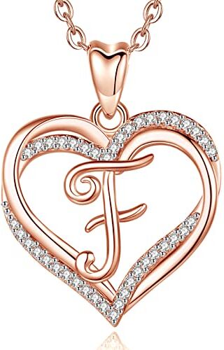 INFUSEU Collana Iniziale F Ciondolo, Oro Rosa Doppio Cuore Alfabeto Cubic Zirconia CZ Oro Rosa Lettera Gioielli Regali Romantici Per Donne Signore Fidanzata, Catena da 20 Pollici