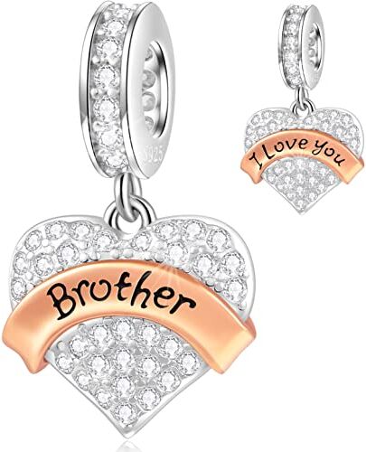 GLOWDAS Ti Amo Fratello Charms Ciondolo si adatta al braccialetto/collana dell'amicizia Pandora, 925 Argento Sterling Pave Chiaro CZ Cuore Brother Ciondolo Perline, Regali per Cugino/Sorella/Migliore Amico