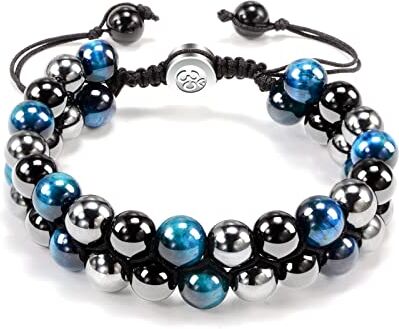 VGWON Bracciale per Uomo e Donna, Protezione Tripla 8mm Nero Blu Ematite Bracciale Occhio di Tigre Guarigione Bracciale di Perle di Pietra Naturale Regalo per Uomo Donna Porta Fortuna e Prosperità