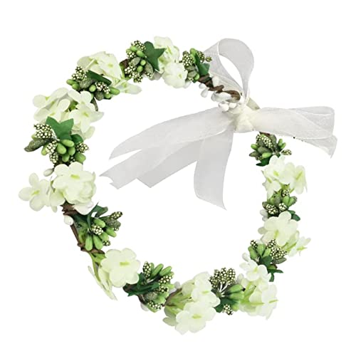 RUYISPORTER Fascia per capelli a forma di fiore, 19 cm, con corona di fiori, colore bianco, corona di fiori, per matrimoni, feste, viaggi